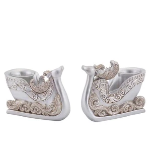 Melrose Juego de 2 Candelabros de Luz de Té de Navidad Trineo de Reno Plateado 4.5" - Imagen 1 de 2