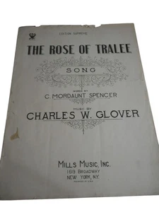 Vtg Sheet Music Piano Ukulele Rose of Tralee Play or Frame c 1934 - Picture 1 of 4