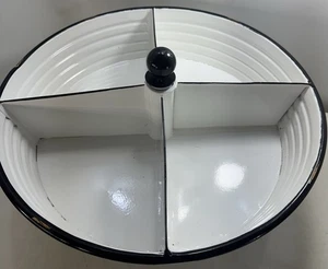 Enamelware Lazy Susan White 4 Compartment Storage On Spinning Base Farmhouse - Picture 1 of 9