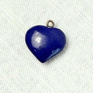Vintage Necklace Pendant Lapis Lazuli Stone Heart Shaped - Picture 1 of 7