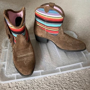 Ariat Colorful Striped Western Suede Fringes Women’s Ankle Boots Size 6 - Picture 1 of 10