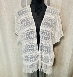 Fransen Kimono Style weiß Spitze offen Cardigan One Size - Boho Gypsy - Hollister - Bild 1 von 8