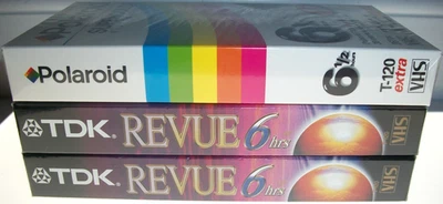 Lote de 3 cintas VHS nuevas selladas TDK Revue y Polaroid Supercolor - T-120 Foto 1 de 3