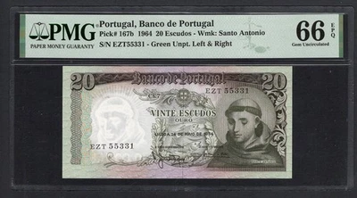 Portugal 20 Escudos 26-5-1964 P167b Uncirculated Grade 66 - Image 1 of 2