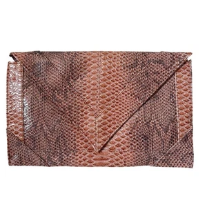 Vintage-Style Brown Faux Snakeskin Envelope Clutch Purse With Magnetic Closure - Picture 1 of 7