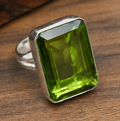 Maravilloso anillo de plata de ley 925 hecho a mano con piedras preciosas de peridoto joyería para regalo Foto 1 de 4