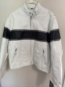 HOT LEATHERS Women’s 2XL White Black Full Zip Motorcycle Biker Jacket NWT Read - Picture 1 of 8