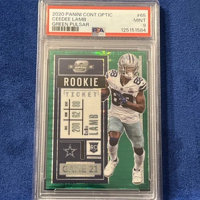 2020 Panini Contenders Optic - Rookie Ticket CeeDee Lamb #65 Green Pulsar 14/27 - Image 1 of 4