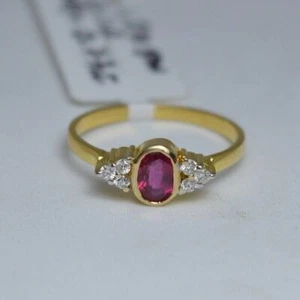 Natural Red Ruby and Diamonds Vintage Style Ring 10k Solid Yellow Gold Ring - Picture 1 of 5