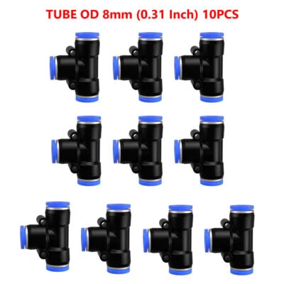 Pneumatic Push To Connect Fitting Tube OD 8mm Branch Tee Union Air Line 10PCS - Image 1 of 4
