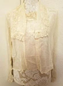 Rare Real ANTIQUE Victorian Edwardian Ivory Lace Cotton Blouse Lacy Box Neckline - Picture 1 of 10