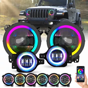 Kit combinado de faros antiniebla LED RGB 4" para Jeep Wrangler JL Gladiator JT 9" - Imagen 1 de 20