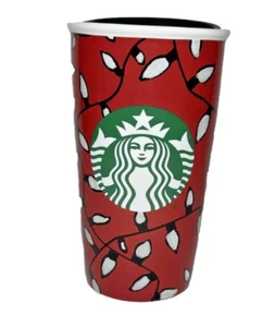 2016 Starbucks Christmas Lights Ceramic Lid Red Coffee Travel Mug Cup 12 oz - Bild 1 von 9