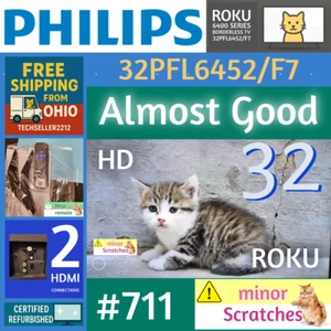 Philips 32" HD(720P Smart Roku Borderless LED TV 32PFL6452/F7 with Remote/Stand - Picture 1 of 21