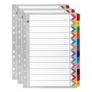 3x Marbig 1-12 Tab Coloured A4 Ring Binder Plastic Divider File/Page Organiser - Picture 1 of 3