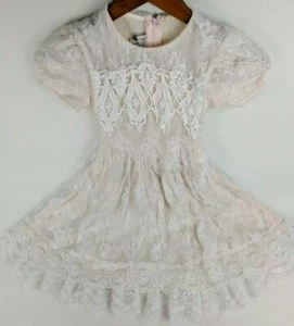 Gunne Sax Jessica McClintock Girls 6X Lace Short Sleeve Dress Bib Collar Peach - Picture 1 of 8