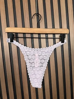 New Victorias Secret Large String Thong Medium Purple Lace Flower Tanga - Image 1 of 4