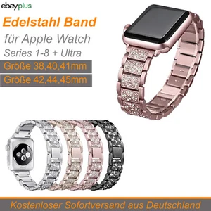 Damen Edelstahl Armband Metall Strasssteine Glieder Band Apple Watch Series 1-8 - Bild 1 von 12