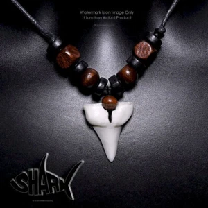 TRIBAL SHARK TOOTH NECKLACE 2" MEGALODON Fossil Jaws Great White Mako Replica' - Picture 1 of 12