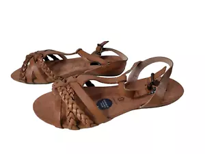 NEW WOMENS M&S UK 6.5 WIDE FIT TAN BROWN LEATHER T-BAR SLINGBACK SANDALS RRP £35 - Picture 1 of 6