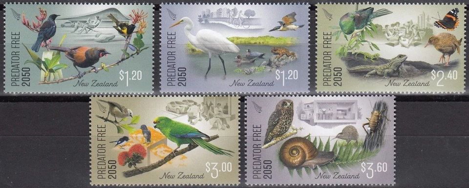 NOVA ZELÂNDIA 2018 Predator Free 2050, conjunto de 5 MNH - Imagem 1 de 1