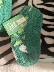 Dinosaur Plush Socks Size 5-6.5 Boys Kids Green Cozy Fuzzy Warm Feet Fit Lot 10 - Picture 1 of 1