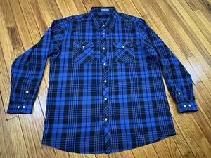 PJ Paul Jones Cotton Flannel Blue/Black Plaid Shirt Men's XXL - Picture 1 of 11