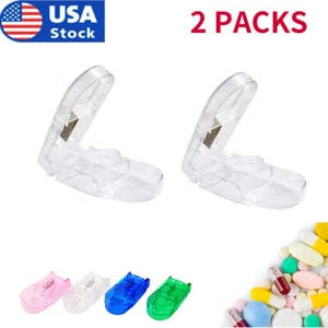 2PCS Pill Cutter for Small Pills Tablet Storage Splitter with Blade Guard 4Color - Picture 1 of 12