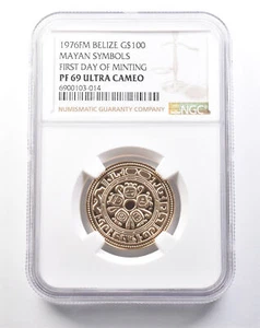 1976 FM Belize 100 Dollars Gold Mayan Symbol 1st Day Meeting PF69 UCAM NGC *5366 - Picture 1 of 3