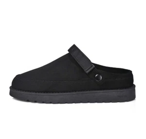 ON TREND BLACK FAUX SUEDE AND FUR LINED SLIP ON MULE WITH SLING BACK - Picture 1 of 3