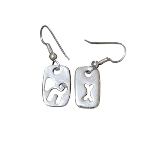 Silver Dog & Bone Cutout Earrings Dangle Hook Paw Best Friend Pet Animal Lover - Picture 1 of 2