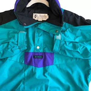 Columbia Rain Jacket Windbreaker Radial Sleeve Green/Purple Size Medium Hood - Picture 1 of 11