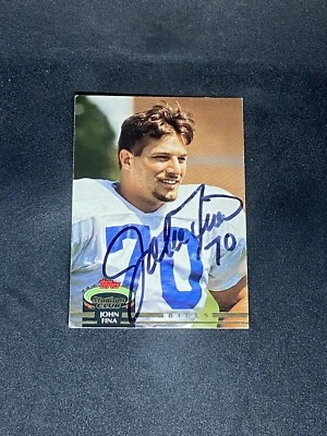 John Fina 1992 Topps Stadium Club #696 Buffalo Bills Autographed Signed RC Card - Image 1 of 3