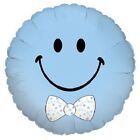 Smiley face with a bow baby boy foil balloon