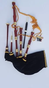 Scottish Great Highland Bagpipe Red Color Brass Engraved with Free Tutor Book - Picture 1 of 4