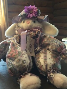 Designer Bunny Collection Sit Anywhere Plush Bunny Purple Flowers Hat NWT Easter - Picture 1 of 2