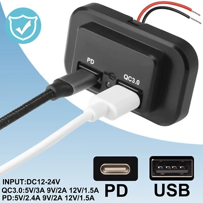 Auto 12V USB Typ c Ladegerät Buchse Licht Einbau Steckdose 3.1A für KFZ Motorrad - Bild 1 von 4