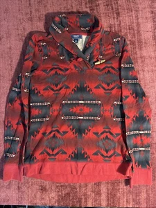 Women’s Chaps Size Small Red Aztec Southern Print Sweatshirt Red Black CC - Picture 1 of 9