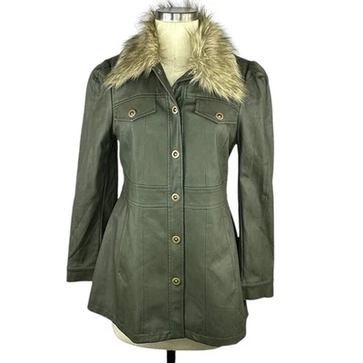 ANTHROPOLOGIE Maeve Kellie Faux Leather Faux Fur Trim Jacket Women's Size 8P NWT - Image 1 of 4