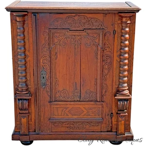 Antique carved oak cupboard cabinet table German victorian 19th iron jacobean - Picture 1 of 24