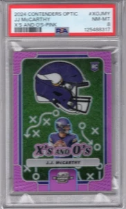 J.J. MCCARTHY 2024 CONTENDERS OPTIC X'S & O'S PINK PRIZM RC #58/75 PSA 8 NM-MT - Picture 1 of 2