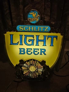 Vintage 1970s Schlitz Light Beer Lighted Sign Sundial 22 x 17" Works  - Picture 1 of 10