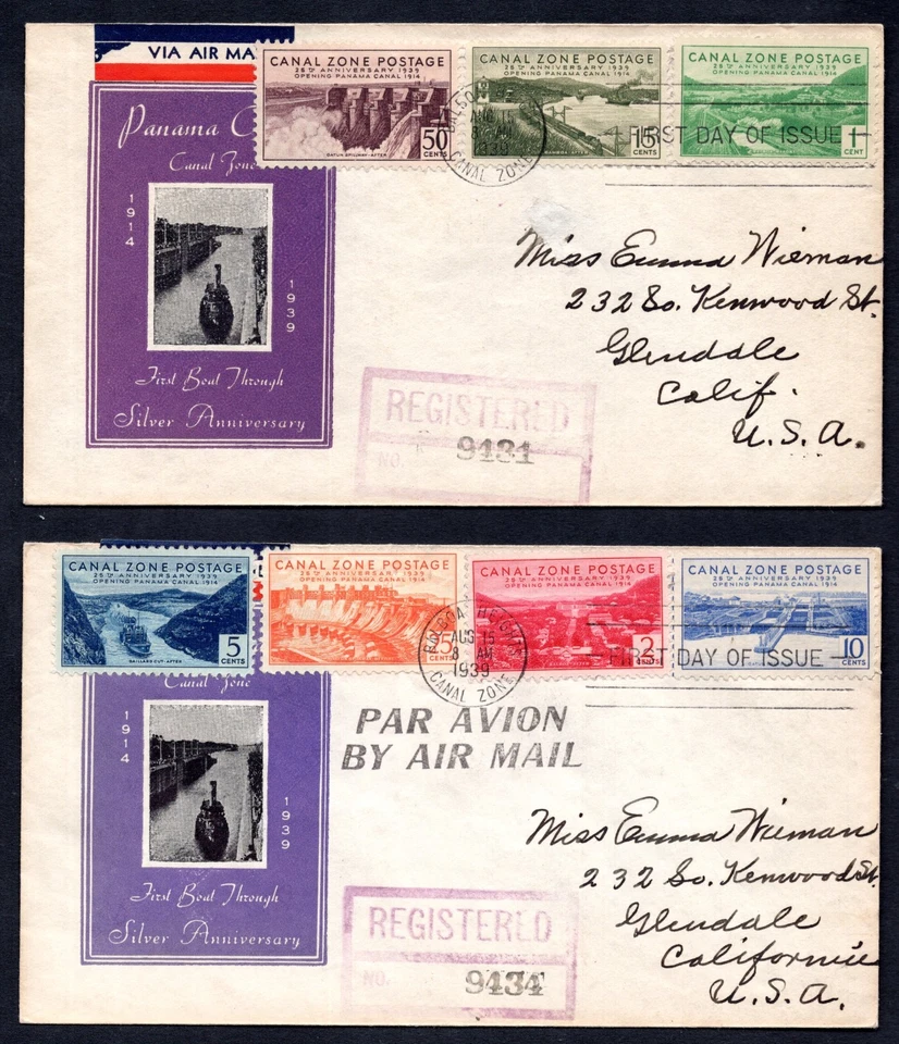 US CANAL ZONE 1939 25TH ANNIVERSARY SET OF 16 ON 5 FIRST DAY OF ISSUE COVERS - Image 1 of 4