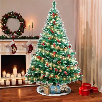 Árbol de Navidad artificial de 5/6/7 pies con cono de pino rojo baya con luces LED EE. UU. Foto 1 de 4