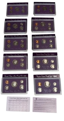 Lot of 10 United States Proof Coin Sets US Coins 1984-1993 w/ Original Packaging - Image 1 of 4