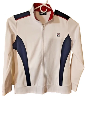 FILA Sport Mujer Grande Cremallera Completa Tenis Pista Ropa Activa Chaqueta Blanca Azul y Roja Foto 1 de 4