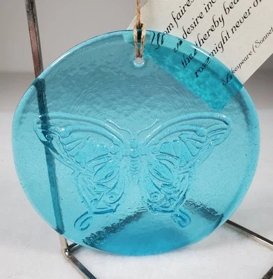 Suncatcher Butterfly Light Blue Glass Ornament Round Aurora Glass St. Vincent - Image 1 of 4