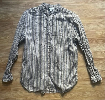 J Peterman Mens Band Poet Collar Striped Button Front Cotton Shirt Large - Image 1 of 4