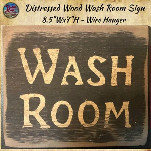 Wash Room Black Distressed Wood Sign - Picture 1 of 3