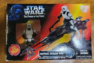 New Star Wars Power of the Force Imperial Speeder Bike with Biker Scout Action - Picture 1 of 4